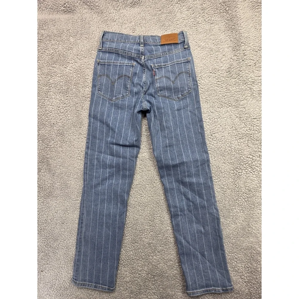 LEVI'S 724 High Rise Straight Jeans Dark Blue Pinstripe‎ W26 L26 Women's Slim SF